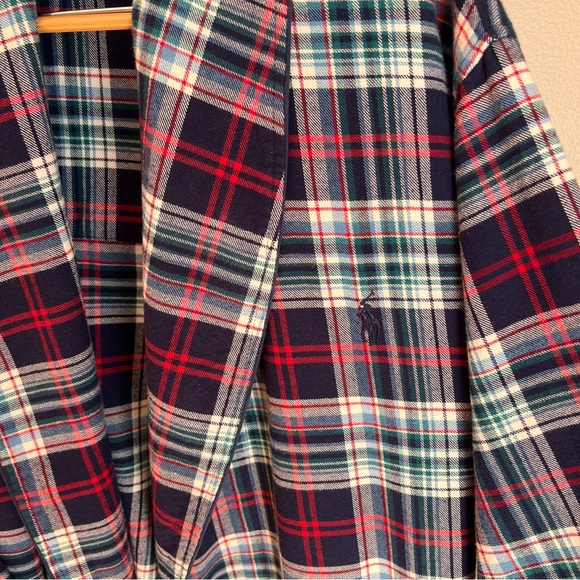 Polo Ralph Lauren Men’s Cotton Robe in Navy, Red & White Plaid Tartan - Picture 5 of 6